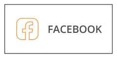 Uno sfondo bianco con la parola "FACEBOOK" in grassetto grigio. A sinistra, il contorno arancione di un quadrato con una piccola "f" stilizzata all'interno, simile al logo di Facebook.