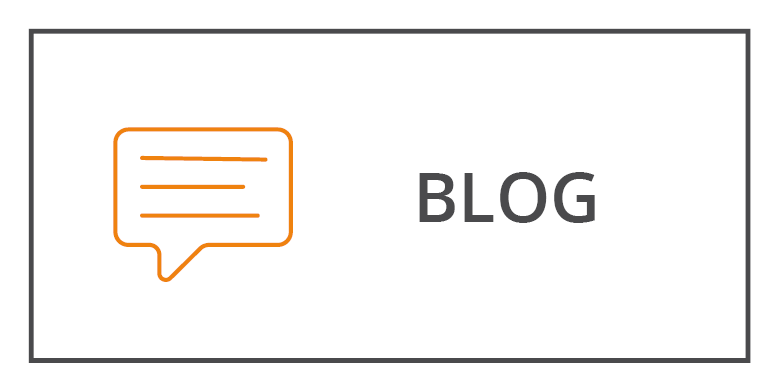 Una semplice grafica mostra un'icona arancione a forma di fumetto con tre linee orizzontali accanto alla parola "BLOG" in grassetto e in grigio. Il design è minimalista con uno sfondo bianco e un sottile bordo grigio.