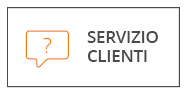 Un simbolo di una bolla di dialogo arancione con un punto interrogativo accanto alle parole italiane "Servizio Clienti" su sfondo bianco con un sottile bordo nero.